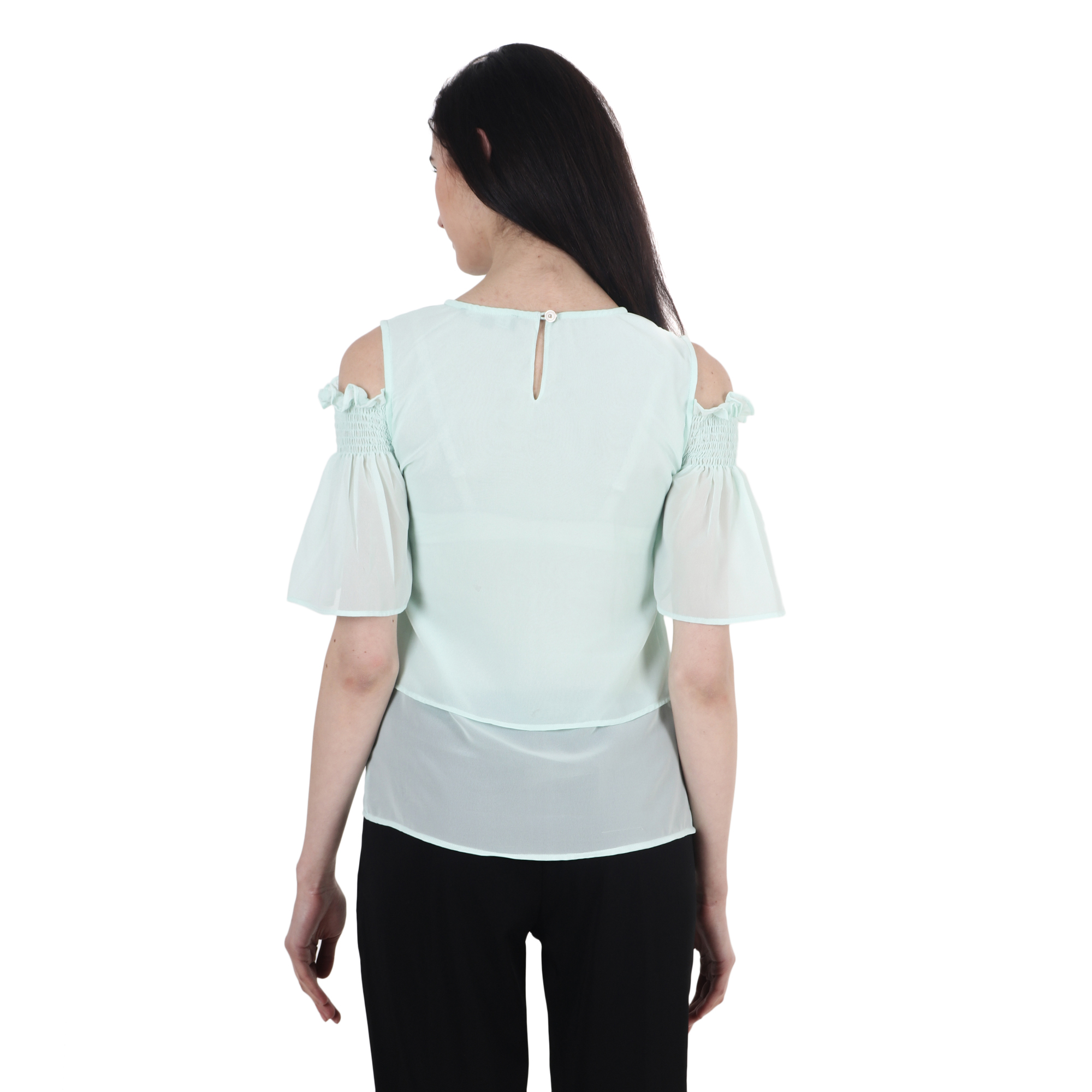 SEA GREEN REGULAR RUFFLE ELASTIC TOP